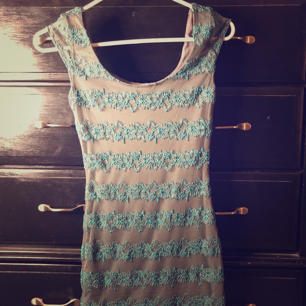 Retired and rare Candie’s Grey and teal lace dress
